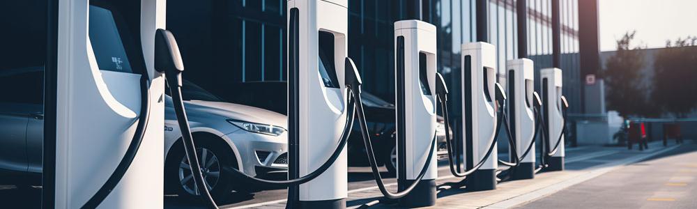 A row of elecric car chargers.