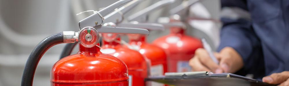 A row of fire extinguishers.