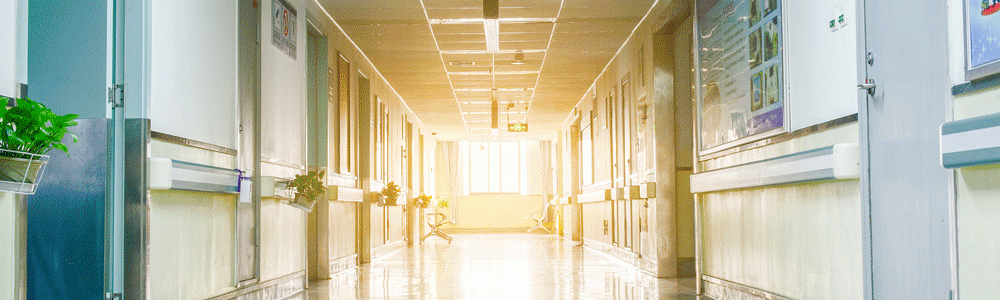 Narrow hospital corridor.