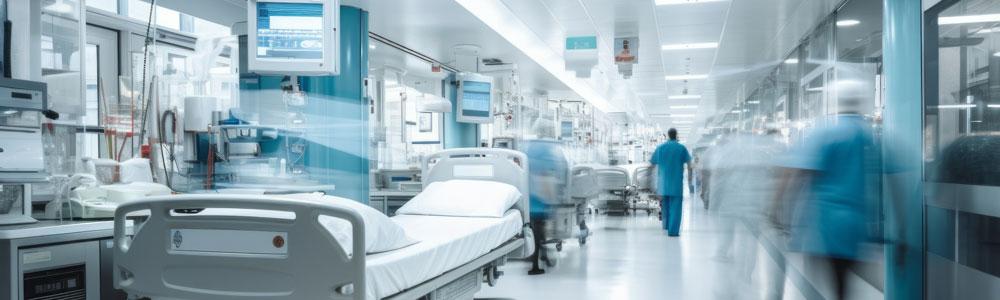 Hospital beds in corridors