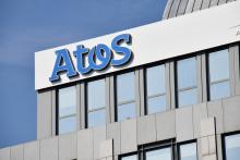 Atos logo on building.