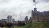 Cardiff castle with Principality Stadium in the background